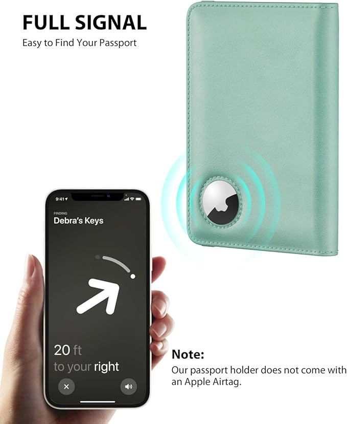 Stouchi Airtag Passport Holder – Track Your Passport, RFID Blocking Travel Wallet for Women, Slim All-in-One Organizer for Secure International Travel (Sky Blue)