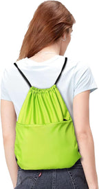 Drawstring Backpack Sports Water Resistant String Bag Sport Gym Sackpack for Women Men Large with Zipper, Apple Green