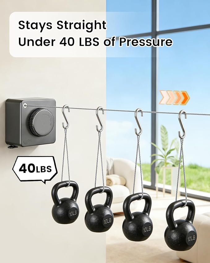 Retractable Clothesline Outdoor and Indoor Clothes Line Heavy Duty， 16.7 Ft Clothes Drying Rack Weighing 40 Pounds，Laundry Line Retractable Drying Line Made of Steel Wire (Grey)