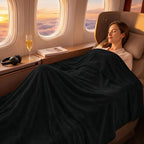 Travel Blanket and Pillow Compact – 4-in-1 Soft Fleece Airplane Blanket with Bag Pillowcase, Neck Pillow, Eye Mask & Earplugs, Lightweight Portable Flight Blanket 60"x43" (Black)