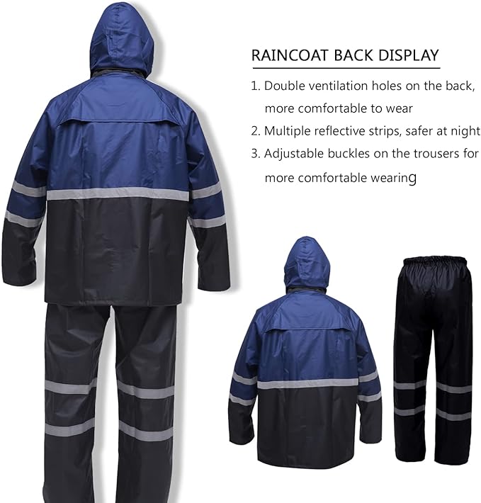 Rain Suit, High Visibility Reflective Safety Jacket, Lightweight Rain Gear, Waterproof Rain Jacket with Pants