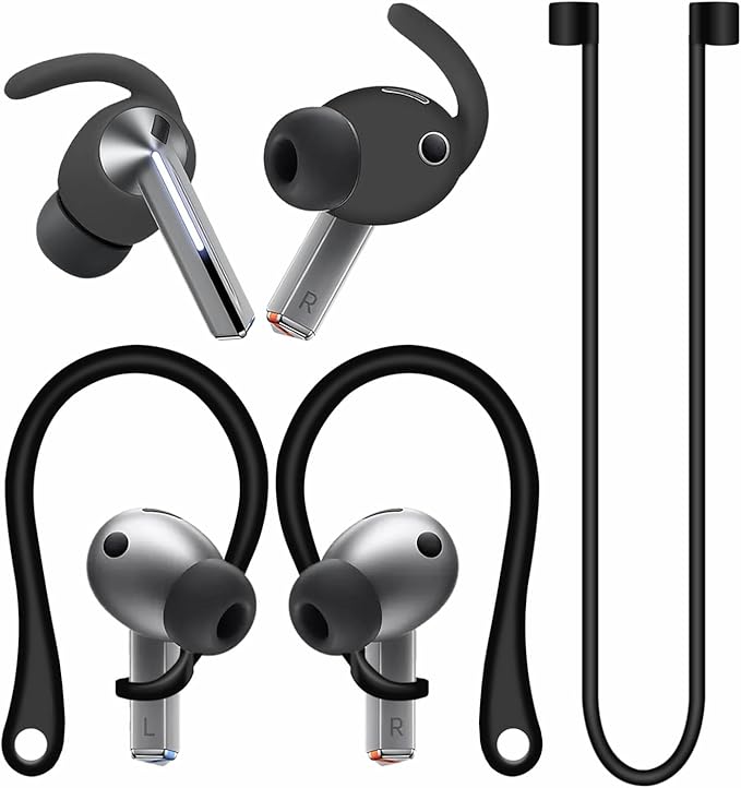 A-Focus Galaxy Buds 3 Pro Anti-Slip Kit Replacement Ear Hooks Sport Ear Tips Non-Slip Silicone Eartips and Covers Gel Wings Ergonomic Design Strap Compatible with Samsung Galaxy Buds 3 Pro Black