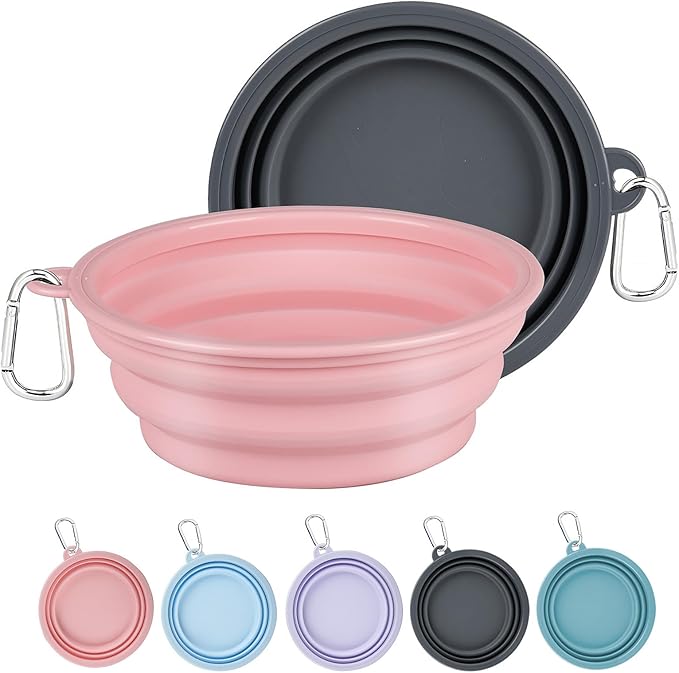 Kytely Collapsible Dog Bowls X-Large (1500ml), 2 Pack Foldable Travel Bowls, Portable Dog Water Food Bowl with Clasp, Pet Feeding Cup Dish for Traveling, Walking, Hiking (Pink+Grey)