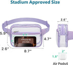 Veckle Clear Fanny Pack Stadium Approved - Plus Size 35-51 Inch Adjustable Strap Transparent Belt Bag for Women Men Fits 7.5" Smartphone, Crossbody Clear Bag for Stadium Events Sports Concerts, Purple