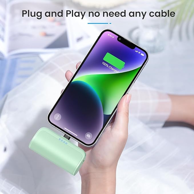 [2 Pack]Mini Portable Charger for iPhone,5200mAh Ultra-Compact Fast Charging Power Bank Cordless Cute Small Battery Pack Compatible with iPhone 14/14 Pro Max/13/12/11/XR/8/7/6(Pink+Light Green)