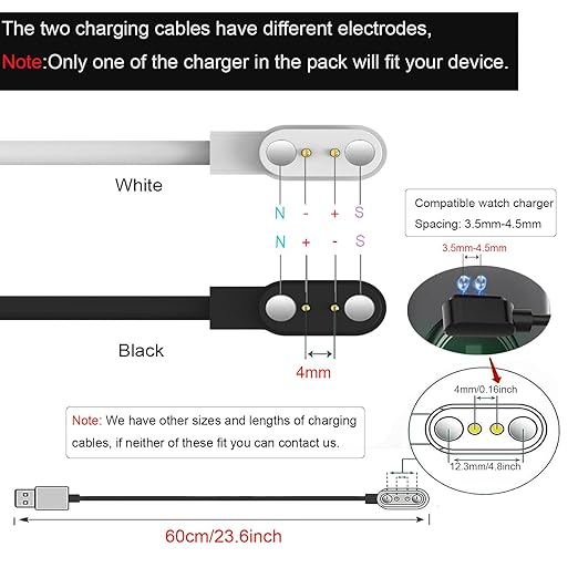 Compatible for ROHS Smart Watch Charger, 2 Pin/2-Pack [Model A + Model B, One fit] 4mm Magnetic USB Charging Cable for Smart Watches with ROHS/CE Certification (Pin spacing 4mm)