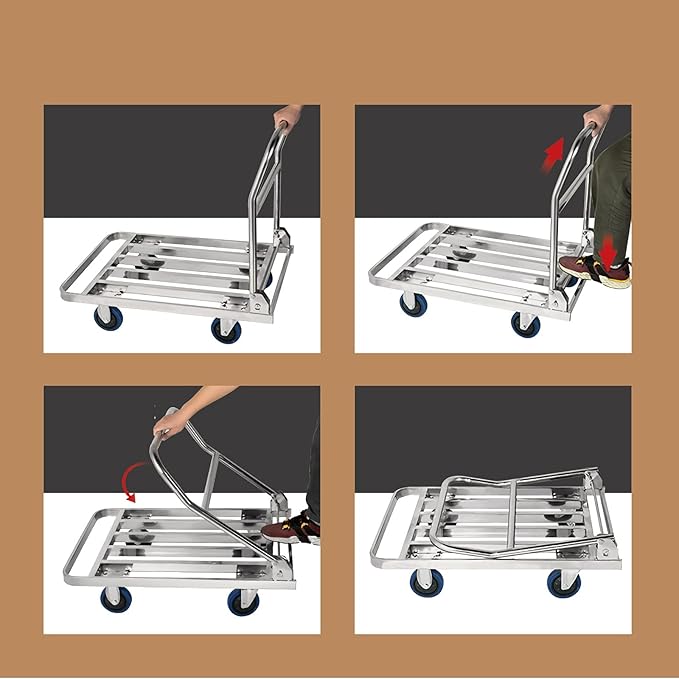 Foldable Push Hand Cart with Hollow Out Platform for Luggage and Moving Transport