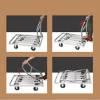 Heavy Duty Foldable Hand Truck - Stainless Steel Push Cart Flatbed Trolley with Hollow Out Platform for Moving Large Baggage and Transporting Goods