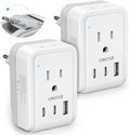 2 Pack Italy Travel Plug Adapter, VINTAR Foldable Italy Power Adapter with 3 USB Ports(2 USB C) and 2 American Outlets, 3 Prong Grounded Type L Plug Adapter for US to Italy Rome Uruguay Chile