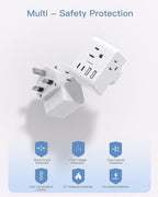 2 Pack US to UK Ireland Travel Plug Adapter, Type G Power Plug Adapter with 3 Outlets 4 USB Ports(2USB C), European Travel Plug Adapter for USA to England London Scotland British Qatar Irish Hongkong