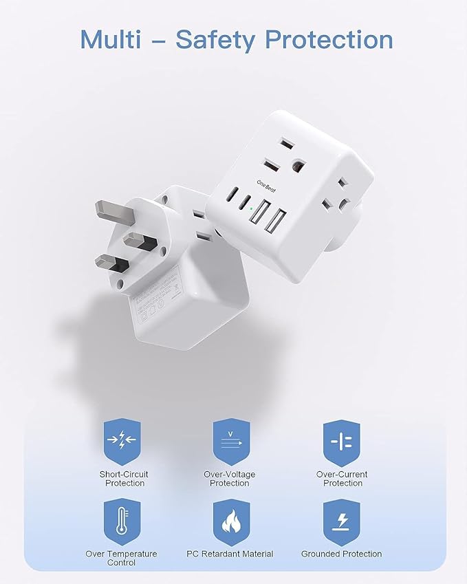 2 Pack US to UK Ireland Travel Plug Adapter, Type G Power Plug Adapter with 3 Outlets 4 USB Ports(2USB C), European Travel Plug Adapter for USA to England London Scotland British Qatar Irish Hongkong
