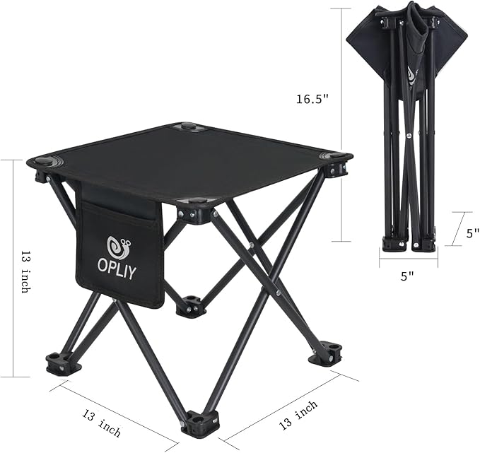 Opliy Camping Stool 2 Pack,13 Inch Portable Folding Stool for Outdoor Gardening and Beach Hiking Fishing,Foot Stool with Carry Bag (Black)
