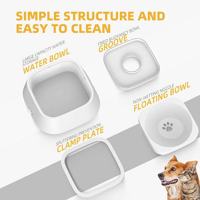 Splash-Proof Dog Drinking Bowl & Cat Water Bowl, 2-in-1 Pet No-Spill Slow Feeder with Floating Disk