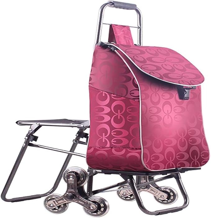 Hand Truck Cart, Folding Luggage Cart with Chair, Portable Grocery Shopping Cart, Large-Capacity Wheeled Trolley for Easy Transport