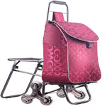 Hand Truck Cart, Folding Luggage Cart with Chair, Portable Grocery Shopping Cart, Large-Capacity Wheeled Trolley for Easy Transport