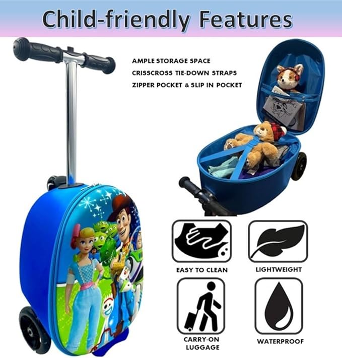 Fast Forward Toy Story 18" Ride-On Suitcase Scooter - Lightweight Carry-On Foldable Scooter Luggage