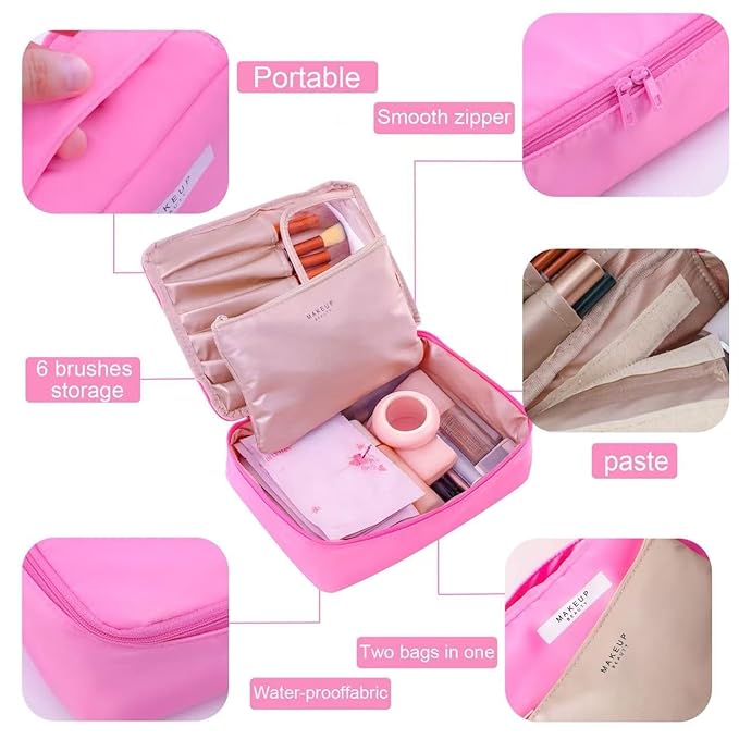 Queboom Travel Makeup Bag Cosmetic Bag Makeup Bag Toiletry bag for women and men (Light pink)