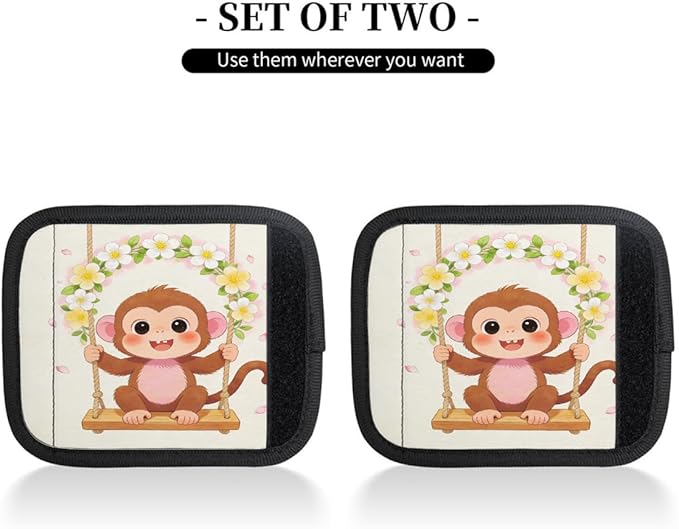 2 Pack Luggage Handle Wrap with Travel Tags - Non-Slip Protective Cover Soft Handle Grips Covers for Suitcase(Monkey Swing Wreath)