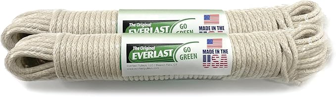 EVERLAST Cotton Clothesline (200 Feet, 1/4-Inch Diameter) | Continuous Clothes Line with Reinforced Core for Hanging & Drying Laundry | Abrasion Resistant | Made in USA | Model #8