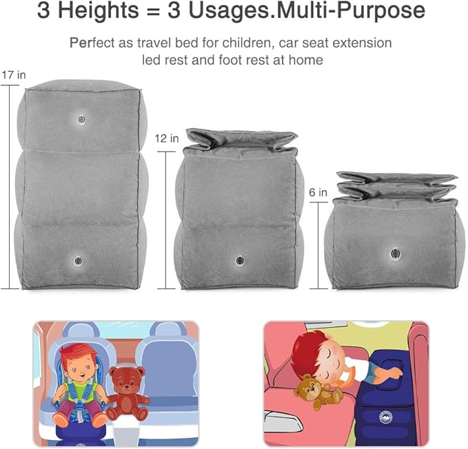 Travel Foot Rest Pillow, Portable Inflatable with Double Hand Pump Adjustable Three Layers Height Pillow for Foot Rest on Airplanes,Cars,Buses,Trains,Office to Sleep on Long Trip