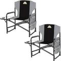 Colegence Oversized Directors Camping Chair Set of 2 Support 600 LBS, Heavy Duty Folding Outdoor Chairs with Detachable Side Pocket and Adjustable Side Table for Outside Beach,Lawn,Fishing (Black)