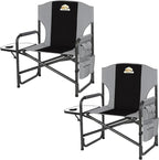 Colegence Oversized Directors Camping Chair Set of 2 Support 600 LBS, Heavy Duty Folding Outdoor Chairs with Detachable Side Pocket and Adjustable Side Table for Outside Beach,Lawn,Fishing (Black)