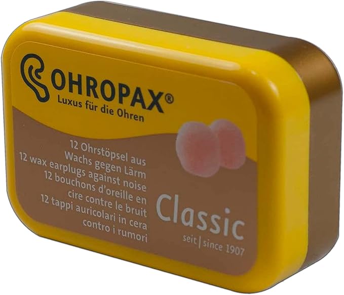 Ohropax Reusable Cotton/Wax Ear Plugs - Ear Plug for Noise Reduction, Studying, & Snoring, Hearing Protection, For Sensitive Ears, Personalized Fit w/ Convenient Yellow Pocket Sized Case, 36 Plugs