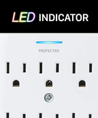 Fosmon 6-Outlet Power Strip Surge Protector 1200 Joules, Wall Mount Adapter Tap, Multi-Plug Outlet Wall Charger Extender, Charging Station, ETL Listed for Home, Dorm Room & Office (2 Pack) - White