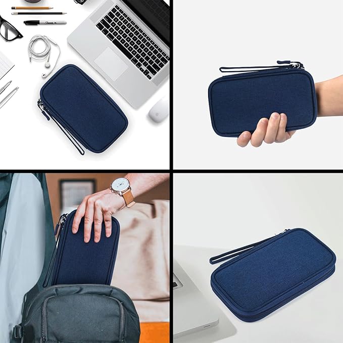 CAAORDKSO Electronic Organizer Travel Cable Accessories Case, Organizer Bag, Accessories Pouch for Cable, USB, Cord, Charger, Phone, Power Bank, Earphone (Navy Blue)