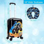 Kids Luggage Set for Boys, HardsideBoys 2Pcs Boys Travel Suitcases with Wheels, 16.5 Inch Truck Carry on Rolling Luggage Airline Approved (Black)