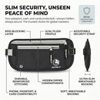 VENTURE 4TH RFID Money Belt for Travel with RFID Blocking Sleeves – Slim Hidden Travel Wallet & Passport Holder for Men & Women, Lightweight Anti-Theft Pouch to Protect Cash, Cards & Documents - Black