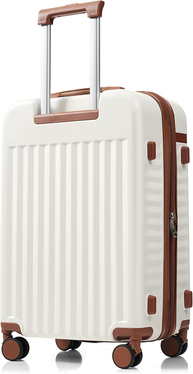 3 Piece Luggage Set ABS Hardshell Lightweight Suitcase Sets with Spinner Wheels and TSA Lock, 20 inch with Front Opening Design and USB Port, 20" Airline Certified Carry-on Luggage, 20"24"28", White