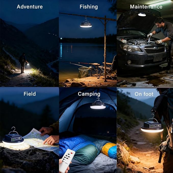 Camping Lights Tent Light 4500 Lumens 45W Rechargeable LED Lantern Magnetic Hanging, Portable USB Outdoor Canopy, Emergency Lights for Home, Lanterns for Power Outages, Ice Shanty Lights（Remote）