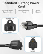 18AWG 3 Prong Extension Cord Splitter, NEMA 5-15P to 5-15R 3 Way Extension Power Outlet Splitter Cable for Home,Room,Office(1M/3.2FT)