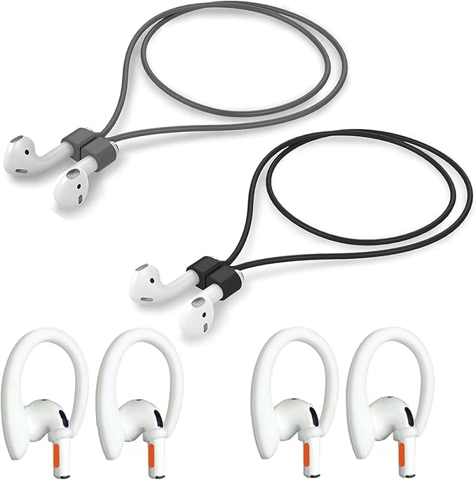 Magnetic Anti-Lost Straps Compatible with AirPods 1st to 4th Generation and AirPods Pro 1st to 4th Generation, with 2 Additional Pairs of Ear Hooks (Black Grey)