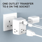 US to UK Plug Adapter, Foldable UK Travel Adapter with 4 AC Outlets 4 USB Ports(2 USB C), Type G Power Adapter for USA to Ireland England British Scotland London Hong Kong Singapore(1 Pack)