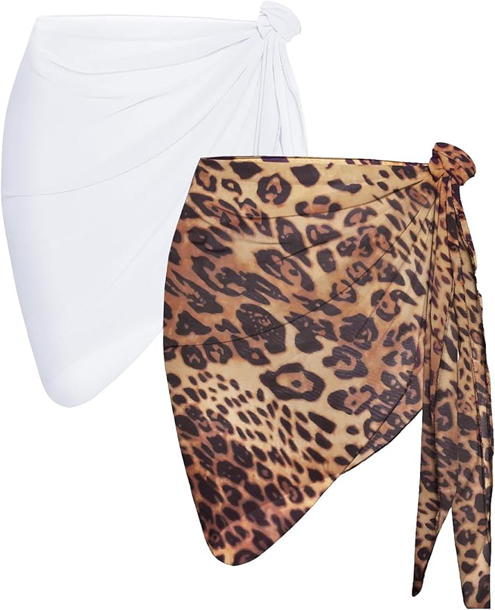 CHICGAL 2 Pieces Women Beach Sarong Bathing Suit Wrap Skirt Sheer Bikini Swimsuit Cover Ups for Swimwear