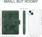 Personalized P Passport Holder Cover Initial Letter Travel Wallet RFID Blocking Passport Cover Credit Card Holder Case Passport Book Holders for Women and Men, Pine Green-P