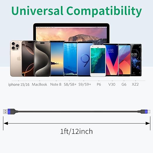 1ft Short USB C Cable for iPhone 15, 10 Pack Bulk USB A to USB C Charger Cord 12 inch, Multipack Type C Cable for Charging Station Compatible with Samsung Galaxy S24 S23 S20 S10 S9 Note 20 10 9