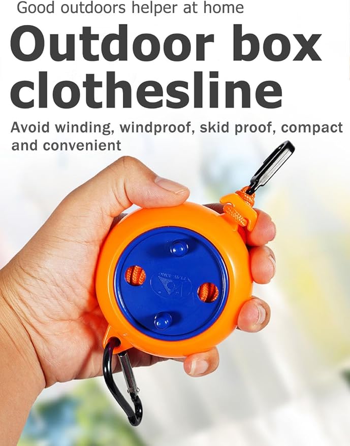 Retractable Camping Clothesline, Adjustable Travel Laundry Rope, Heavy Duty Washing Line with 20 Clothespins & 10 Stoppers for Indoor/Outdoor, Camping, Travel, Courtyard, 33ft (Orange 26ft)