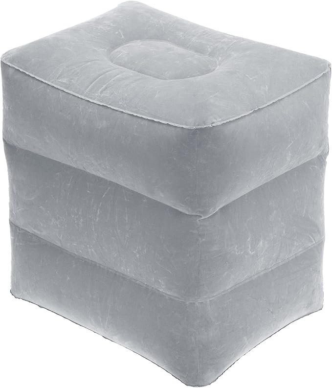 PATIKIL Travel Foot Rest Pillow, Inflatable Foot Rest Mat Adjustable 3 Layers Height Sleep Flights Leg Pillow for Airplane Train Office, Dark Gray