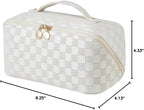 EACHY Travel Makeup Bag, Large Capacity Cosmetic Bag for Women, Waterproof PU Leather, Flat Open Portable Toiletry Bag for Skincare, Brushes & Travel Essentials