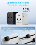 Universal Travel Adapter, International Travel Plug Adapter with 2 USB-C ＆ 2 USB-A Ports, with Extra 2 Prong AC Outlet All in One Portable Socket, for USA, UK, EU, AU ＆ 224+ Countries (White)