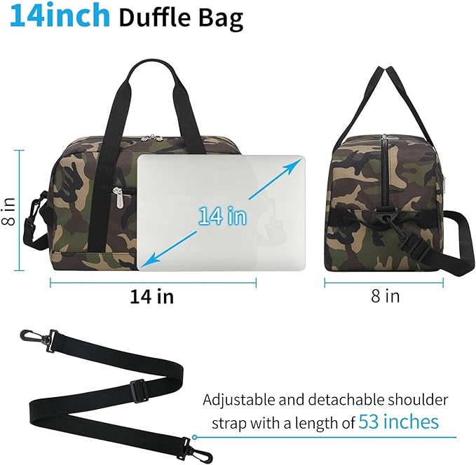 Apenze Small Gym Bag 14 inch lightweight Carry On Mini Duffel Bag for Travel Sport - Camo