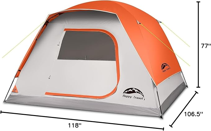 Happy Travel Camping Tent, 4/6 Person Dome Tents for Camping with Rainfly, Waterproof Clip Easy Setup Portable Family Tent with Mesh Windows, 20% More Headroom Backpacking Tents for Camping & Hiking