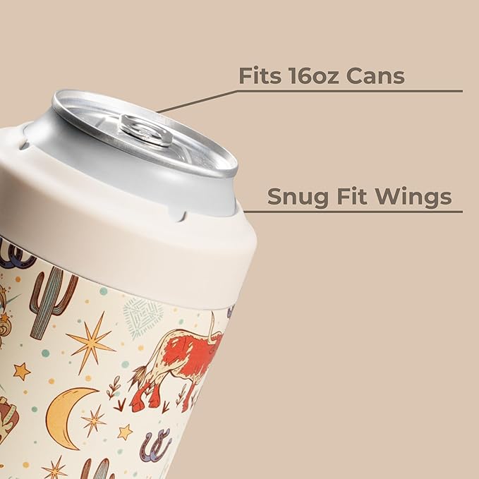 HydroJug Standard Can Cooler - 2-in-1 Insulated Can Cooler Cup - Stainless Steel Can Holder with Non-Slip Rubber Base - Screw-Top Lid - Dishwasher Safe - 16oz, Rodeo