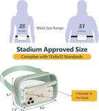 Packism Clear Fanny Pack for Women Stadium Approved - Quilted Clear Belt Bag, Adjustable Strap Fits 35-51 Inches, Transparent Waist Bag for Sports Concerts Festivals, Soft Green