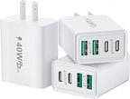 [3 Pack] USB C Charger Block, 40W 4-Port Type C Fast Charging Blocks Dual Port PD Power Adapter + QC USB Wall Charger Plug Multiport Cube USBC Brick for iPhone 17 16 15 14 13 12 11 Pro Max, Samsung