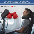 Inflatable Travel Pillow for Airplane Inflatable Neck Pillow for Traveling with Soft Velvet Washable Cover for Sleeping, Airplane,Train, Car, Office, Contoured Eye Masks, Earplugs (Dark Gray)