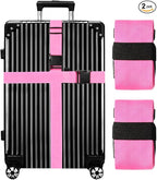 Luggage Straps for Suitcases TSA Approved-2 Pack Bright Personalized Luggage Belt Strap for Suitcase/Carry On Bag Luggage Accessories for Travel (Pink)